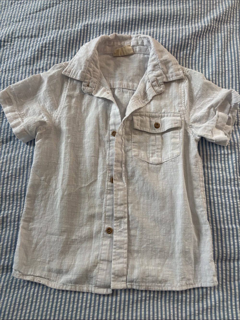 Boys' Linen Short Sleeve Button-Down Shirt with Chest Pocket